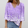 thumbnail image 2 of Gibobby Camisetas de verano para mujer Camiseta informal manga corta con cuello en V y manga siete para mujer(Morado,XL), 2 of 4