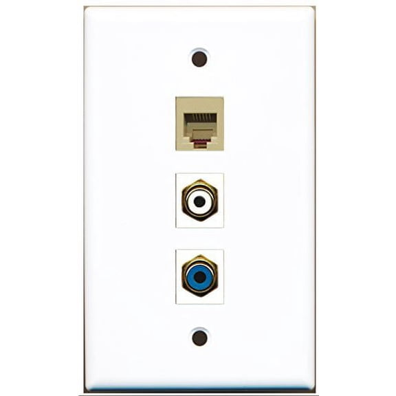 RiteAV - 1 Port RCA White and 1 Port RCA Blue and 1 Port Phone RJ11 RJ12 Beige Wall Plate