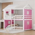thumbnail image 3 of Harper & Bright Designs Full Over Full Bunk Bed with Under-Bed Storage, Wood Full Size Bunk House Bed with Tent and Windows, Pink+White, 3 of 17