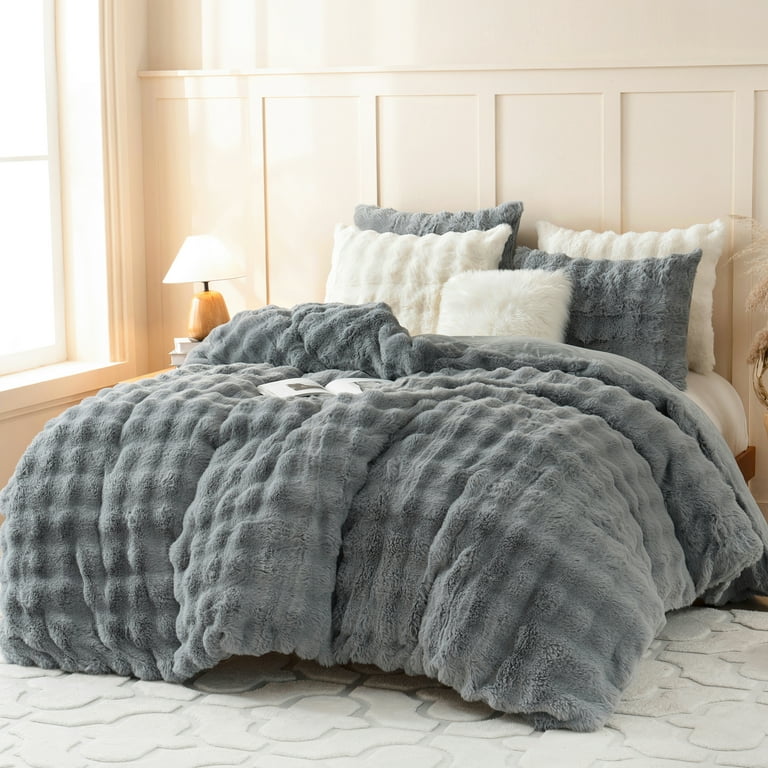 BLEUM CADE Fluffy Comforter Set Queen Size,Faux Fur Luxury Fuzzy