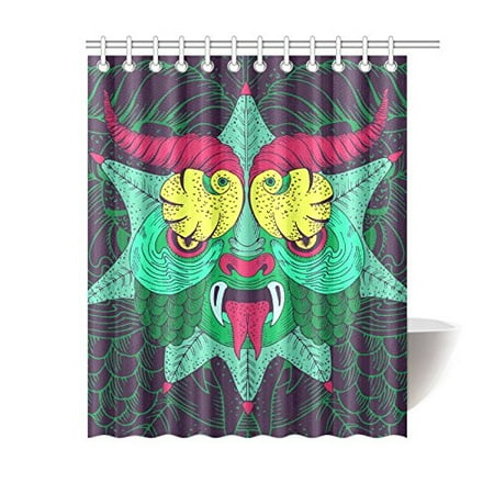 Mkhert Scary Face Dragon Mask Bath Curtain Waterproof Fabric