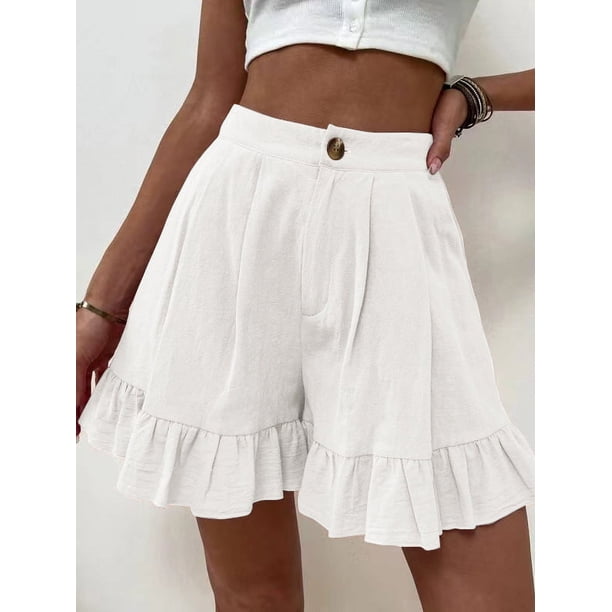 Pantalones cortos para mujer en verano, pantalones cortos casuales holgados de pierna ancha, pantalones cortos de cintura alta de verano para mujer
