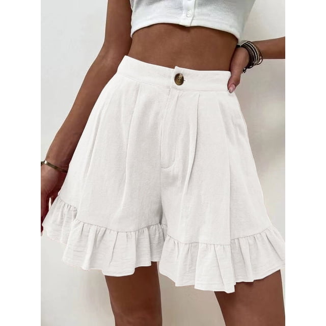 Pantalones cortos para mujer en verano, pantalones cortos casuales holgados de pierna ancha, pantalones cortos de cintura alta de verano para mujer