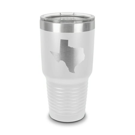 

Texas Shaped Tumbler 30 oz - Laser Engraved w/ Clear Lid - Stainless Steel - Vacuum Insulated - Double Walled - Travel Mug - tx - White