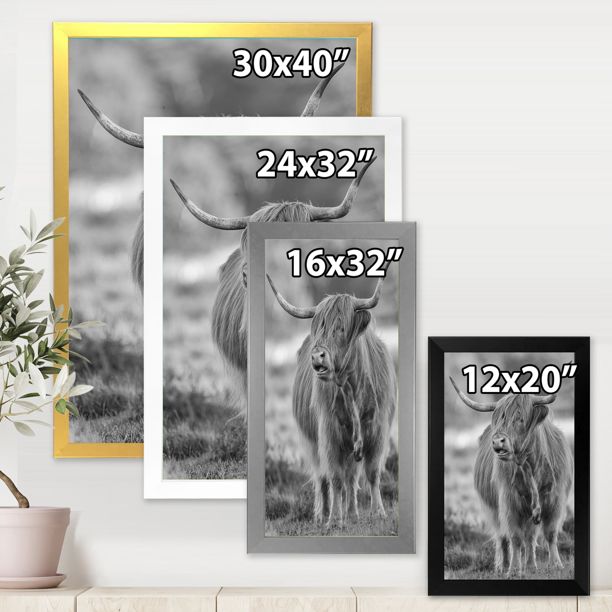 Designart 'Close Up View of Monochrome Bull' Farmhouse Framed Art Print