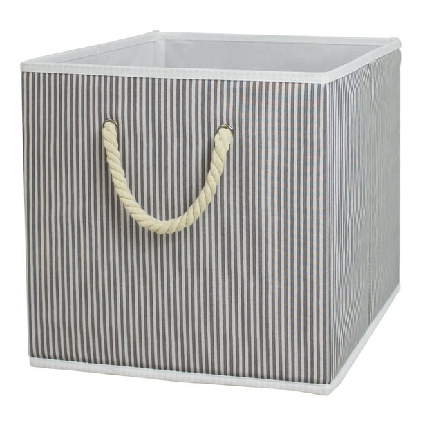 Better Homes & Gardens 12.75" Fabric Cube Storage Bin, Grey Stripe