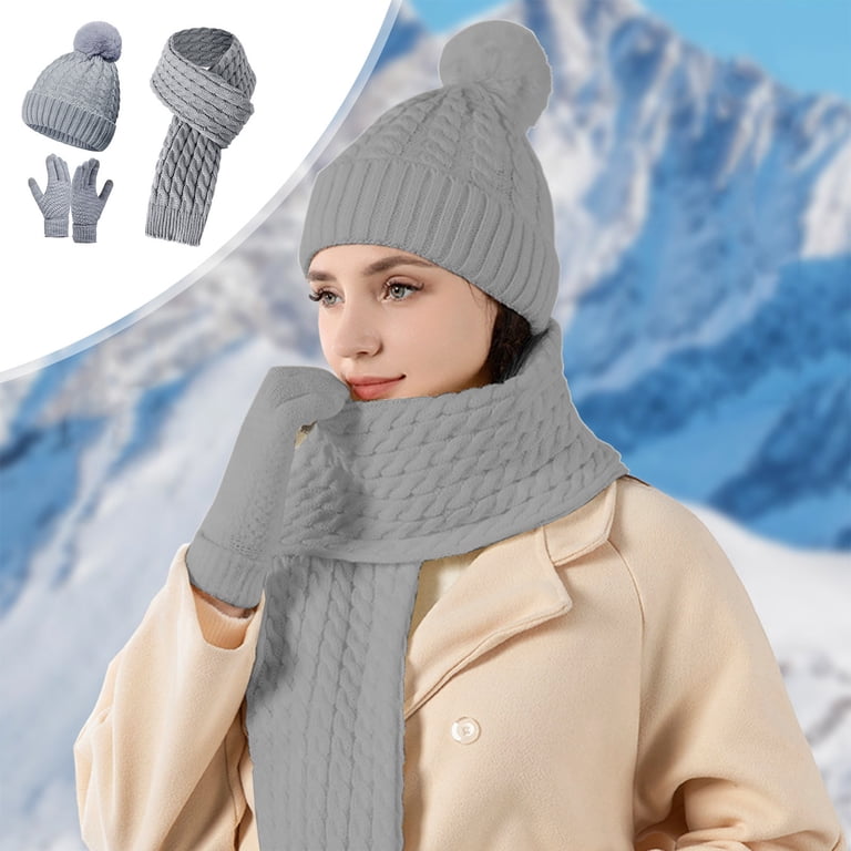 Warm Winter 3-in-1 Set: Knit Beanie, Scarf, Touchscreen Gloves Bocaoying 3 Pcs Winter Hat Gloves Scarf Set for Men, Fleece  main image 2
