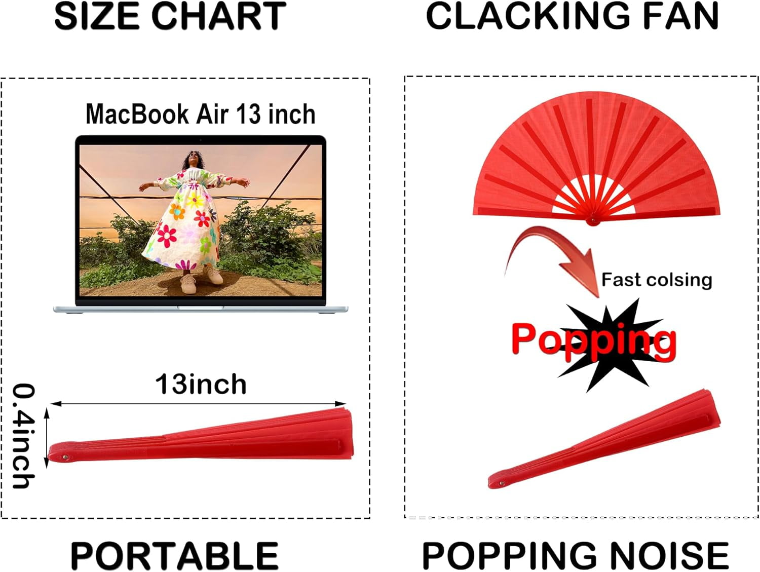 13In Large Rave Fan Popping Fan Clacking Fans for Line Dancing A on