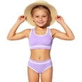 thumbnail image 3 of YOUYEDIAN Girls Swimsuit Two Piece Sporty High Waisted Bathing Suit Color Block High Cut Bikini Set (Purple, 8-9 Years), 3 of 8