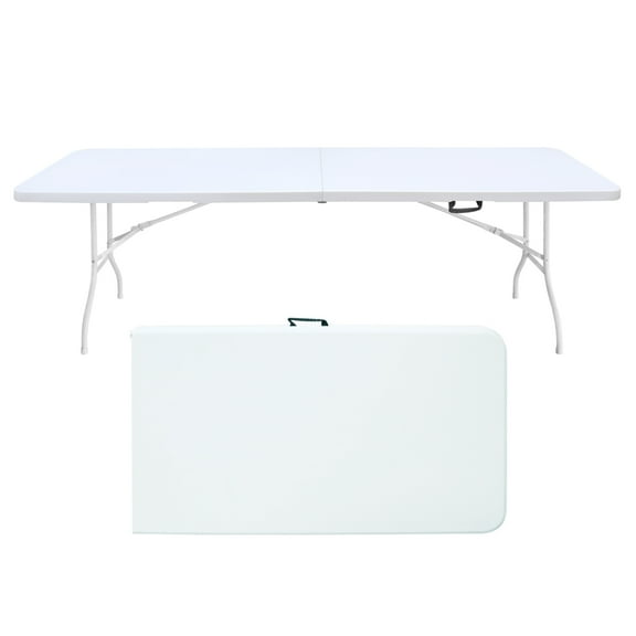 8Ft Folding Table, Portable Plastic Table for Camping, Picnics, Parties, High Load Bearing Foldable Table White