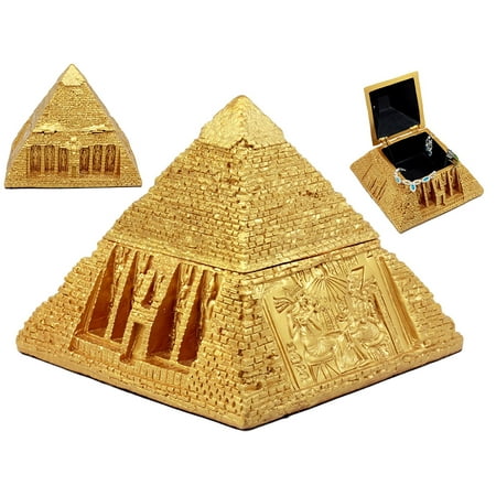 Ebros Golden Ancient Egyptian Gods Carved Pyramid Hinged Jewelry Box Figurine Decorative Trinket Box Statue