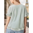 thumbnail image 5 of Women'S Round Neck Half-Sleeve Striped Loose Casual Shirt Ruffled Tops Green Stripes L, 5 of 7