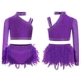 thumbnail image 2 of iiniim Girls Hip Hop Jazz Dance Outfits Rhinestones Crop Top and Ruffles Feather Skirt Set Purple 14, 2 of 7