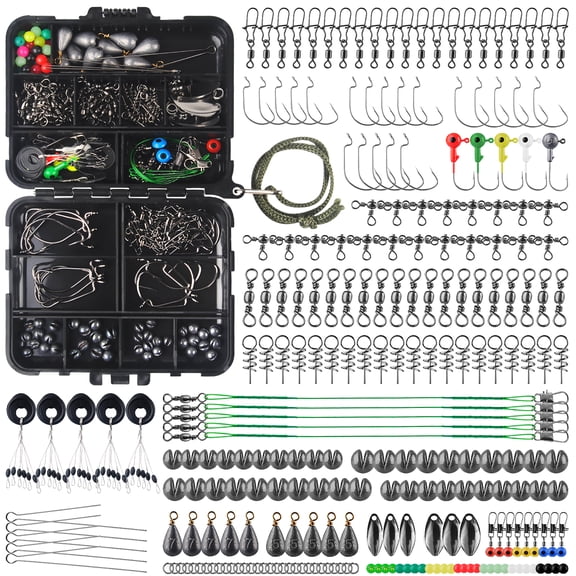 ABCPOW 246pcs Fishing Accessories Kit,Widely Applied Fishing Lures & Tackle Kit Fishing Bobbers Hooks Assortment,Tackle Box w/ Tackle Included,Fishing Hooks,Weights Sinkers,Fishing Gear Gifts for Men