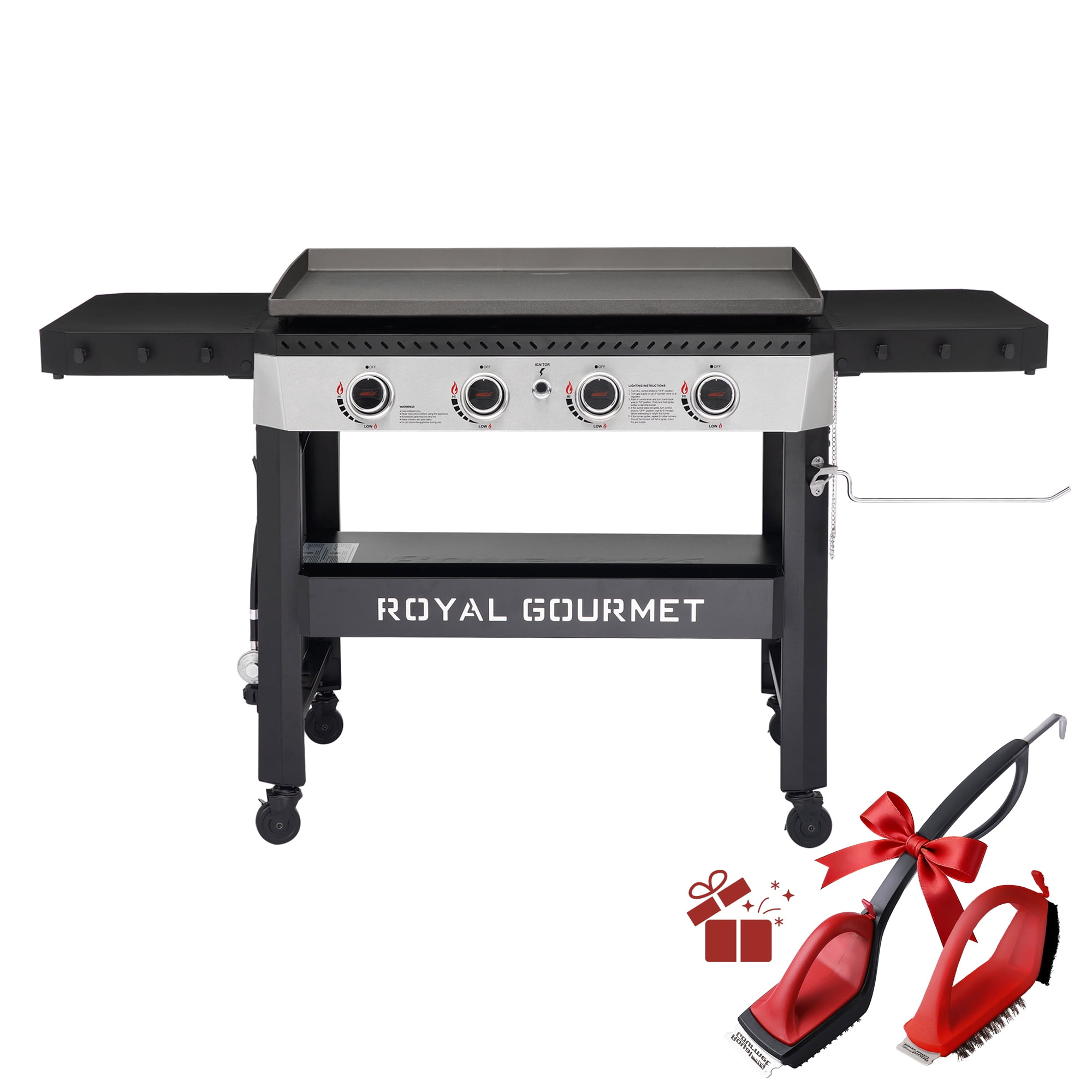Royal Gourmet GB4007 34-inch 4-burner Propane Gas Griddle, Griddle with Collapsible Side Shelves and Front Basket