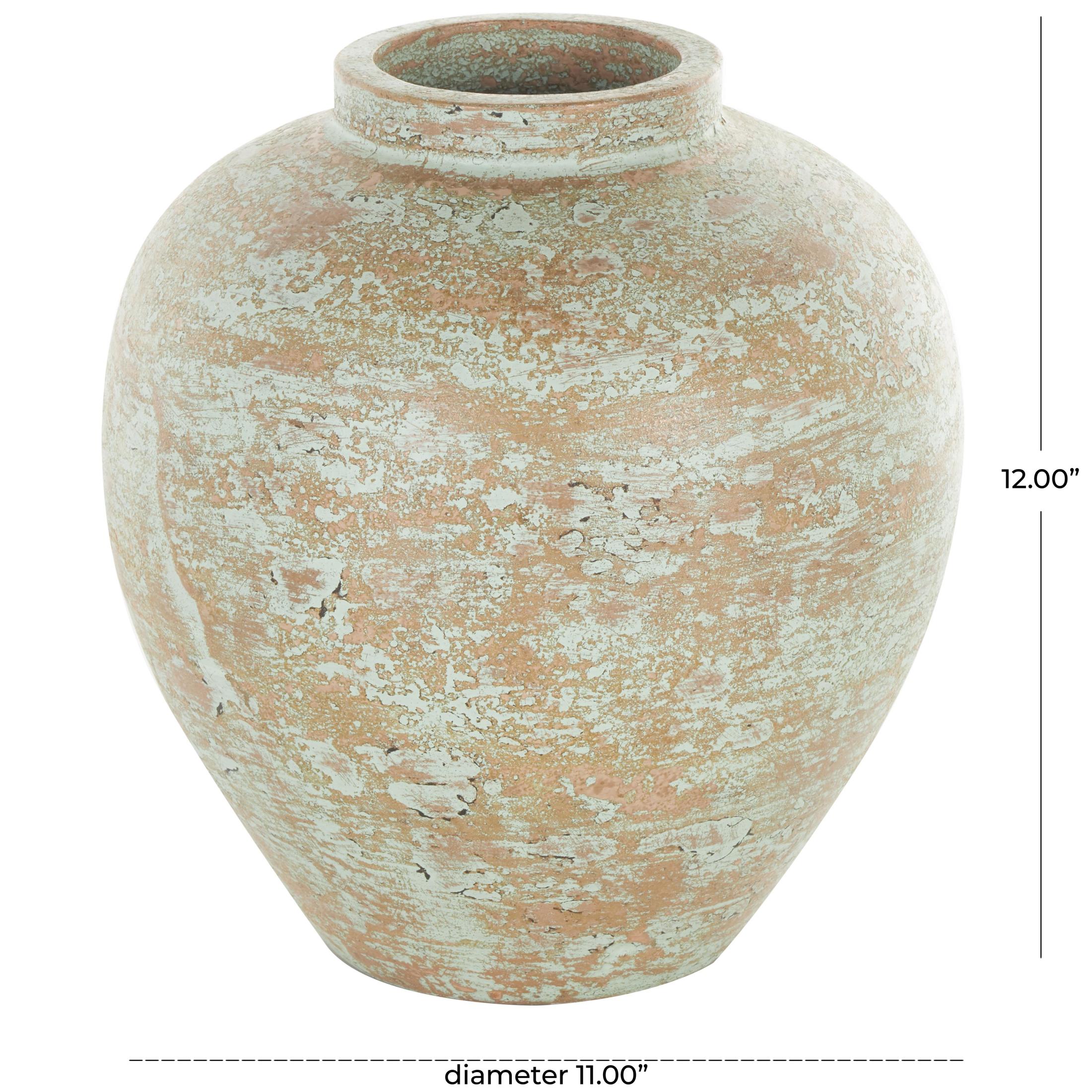 DecMode 12" Antique Style Textured Patina Brown Ceramic Vase