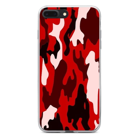 DistinctInk Clear Shockproof Hybrid Case for iPhone 7 PLUS / 8 PLUS (5.5" Screen) - TPU Bumper, Acrylic Back, Tempered Glass Screen Protector - Red Black Camouflage - Camouflage Pattern