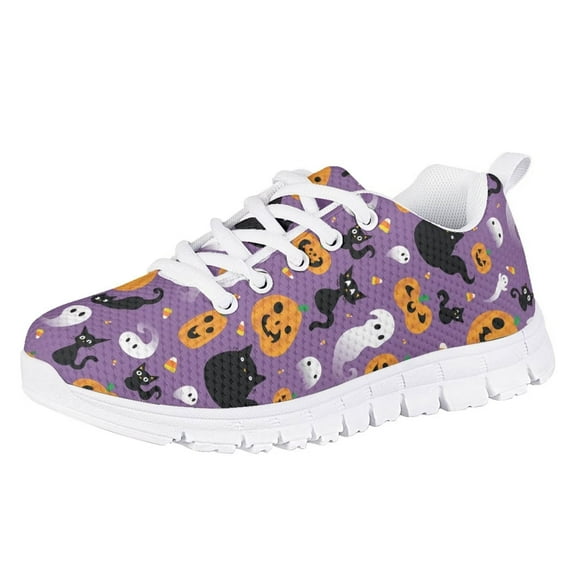 Pzuqiu Pumpkin Girls Purple Tennis Shoes Size 11 Halloween Kids Lightweight Breathable Running Sneakers Walking Shoes Lace Up
