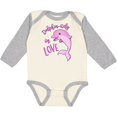 thumbnail image 3 of Inktastic Dolphin-itely in Love- cute pink dolphin Boys or Girls Long Sleeve Baby Bodysuit, 3 of 5