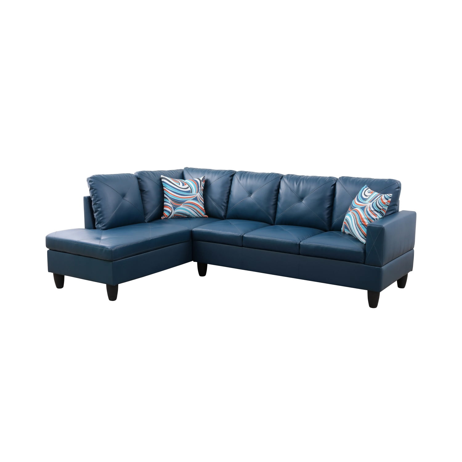 Hommoo Faux Leather Modern Sectional Sofa, Living Room Furniture Sets,L Shaped 4-Seat Couch Sofa Set for Home, Apartment, Dorm, 16'' Back Height, Denim(No Ottomans)