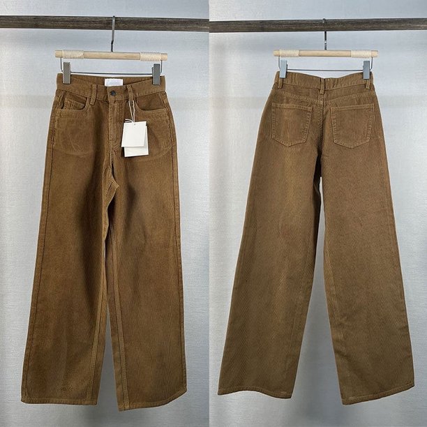Nuevo Pantalones vaqueros de pierna ancha de pierna recta color caqui de pana para mujer, cintura alta, ajustados y versátiles