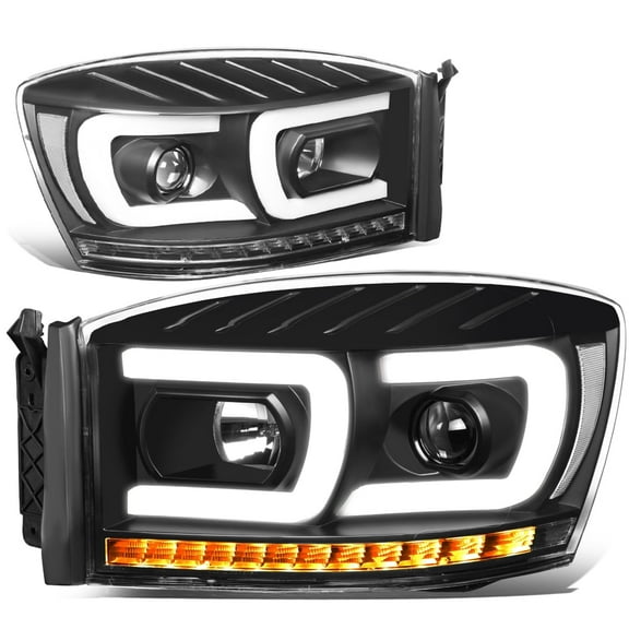 DNA Motoring For 06-09 Dodge Ram LED DRL Sequential Signal Projector Headlight Lamps Pair Black/Clear