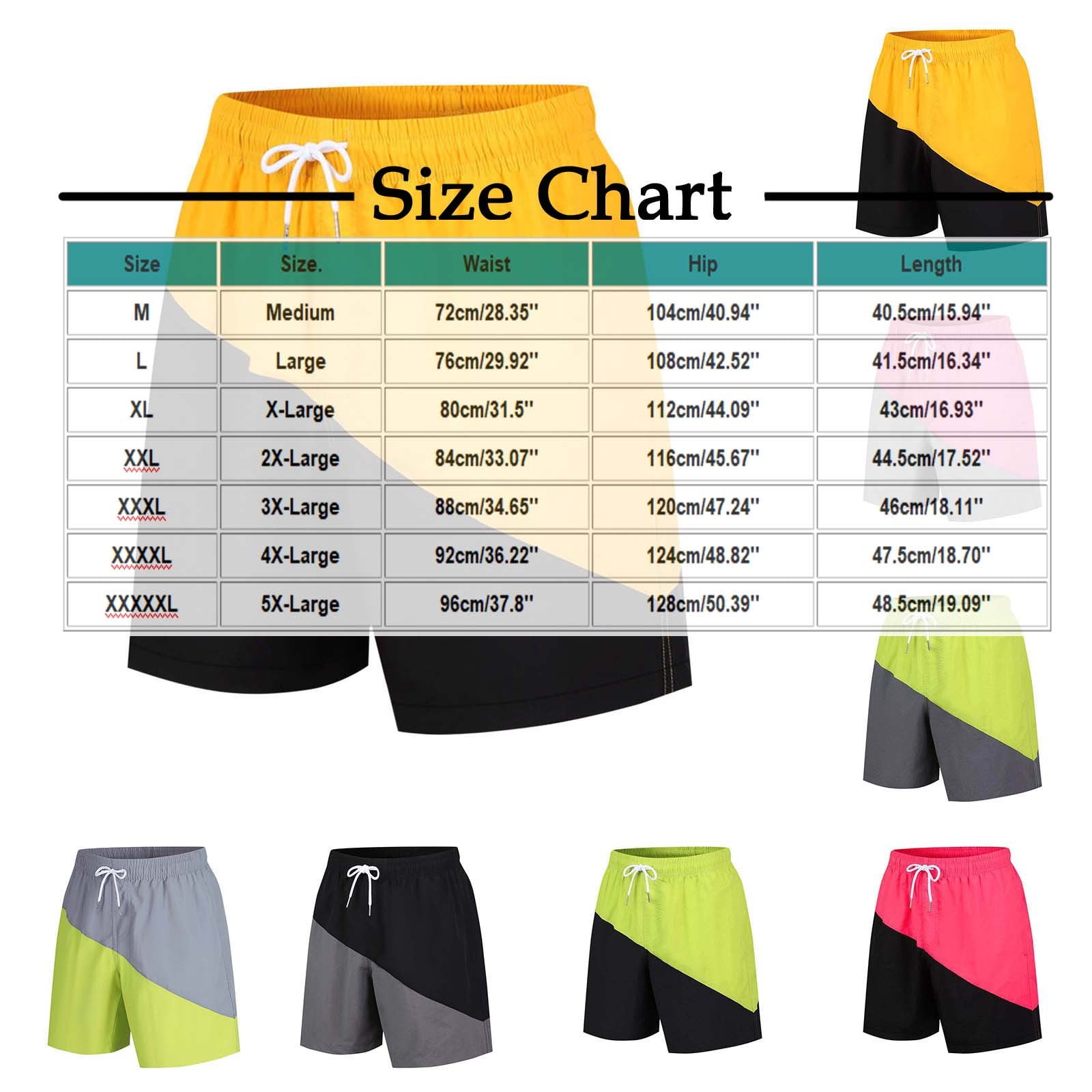 Iugvhana Mens Beach Shorts Swim Trunks Color Block Drawstring Elastic Waistband Shorts Quick Dry Men's Bathing Suit with Side Pockets Yellow XXL