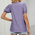 thumbnail image 2 of Defitshape Women's Short Sleeve T Shirt Crop Shirt Soft V Neck Fitted Puff Sleeve Fashion Spandex Cute Tshirt Purple X-Large, 2 of 4