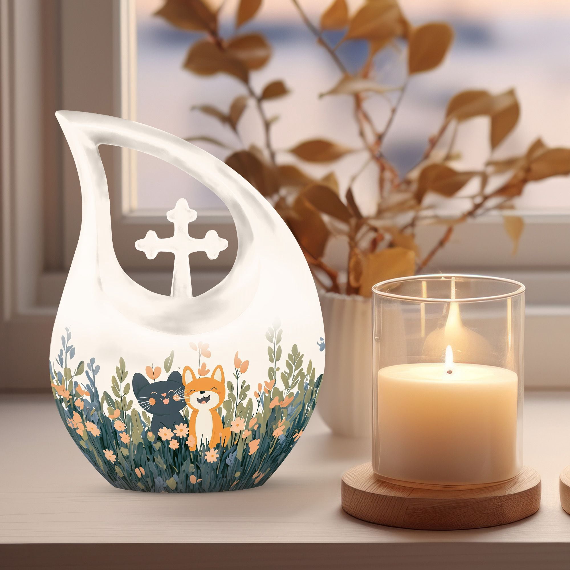 MUKTIVE Pet Urn for Cat Ashes, Funeral and Cremation Urns for Ash, Pet Memorial Urn for Home, Decorative and Memorial Urn, White, 10 Inch, Large, Pack of 1