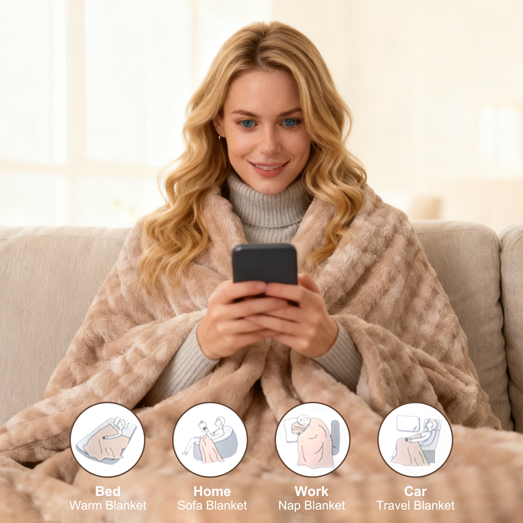 KINGTE Heated Blanket with 8 Heat Settings & 1-12H Auto Shut-off, 62"x84" Machine Washable Electric Throw, Overheat Protection,Household, Bedding