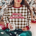 thumbnail image 5 of Maplenight Women's Christmas Sweatshirts Letter Printed Plaid Crew Neck Sweatshirt Long Sleeve Regular Fit Casual Pullover Womens Tops, 5 of 7