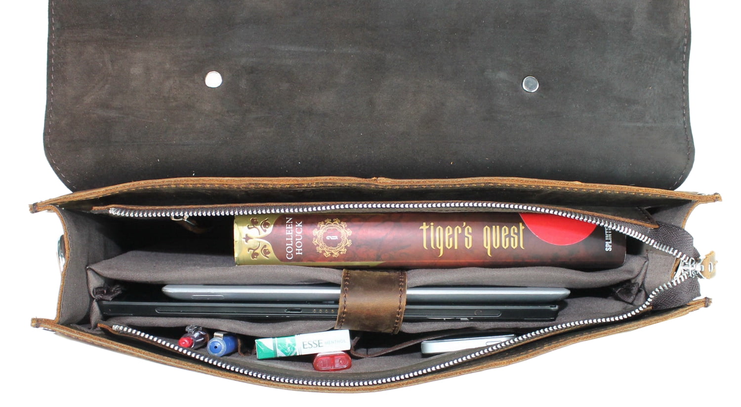 Vagarant Traveler 15" Slim Full Grain Leather Briefcase Laptop Bag w/Latch Lock LB25.BLK