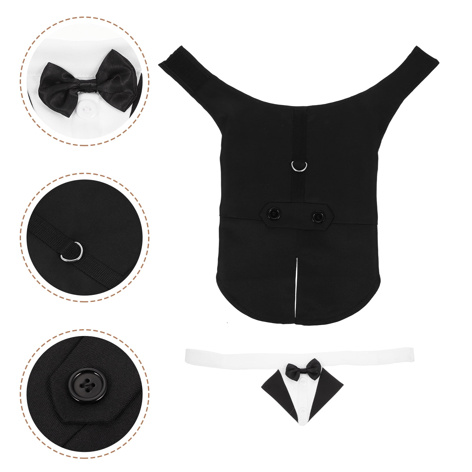 NIYANGLE 1Set Stylish Black Dog Bow Tie and Bandana Tuxedo Suit for Weddings and Celebrations
