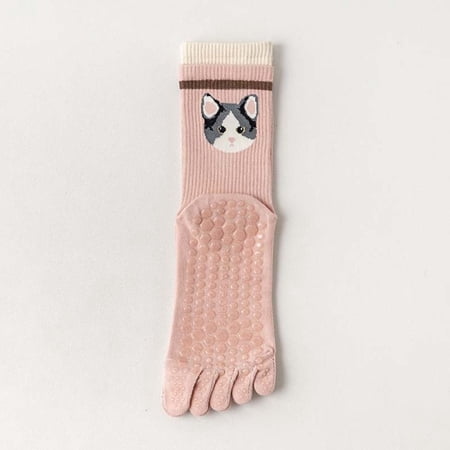 Comfortable Elastic Simple Breathable Cotton Yoga Socks Women Hosiery Five Finger Socks Cartoon Animal B