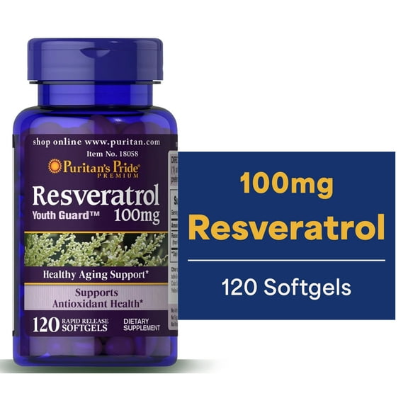 Puritan's Pride Resveratrol 100 mg-120 Rapid Release Softgels Antioxidant Health