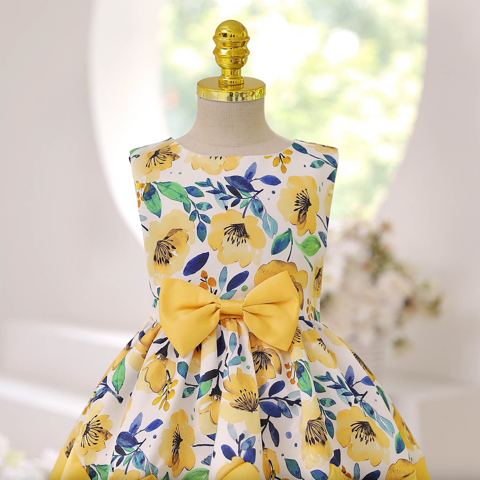 XZNGL Baby Flower Girl Dress Toddler Girls Net Yarn Flowers Print Bow Ruffles Birthday Party Gown Long Dresses Long Sleeve Dresses for Girls Toddler