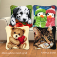thumbnail image 1 of Almohada bordada tridimensional de lana gruesa 3D, alfombra de punto de cruz, segmento de bordado, bolsa de material hecha a mano con forma de gato, perro y animal, 1 of 4