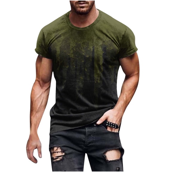 ZCFZJW Tie Dye Gradient Graphic T-Shirts for Men Big and Tall Regular Fit Casual Short Sleeve Round Neck Pullover Tops Loose Comfy Workout Muscle Shirts Army Green XXXL