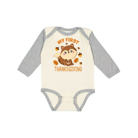 

Inktastic My 1st Thanksgiving with Squirrel and Acorns Gift Baby Boy or Baby Girl Long Sleeve Bodysuit