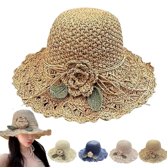 Fascinators Hats for Women Tea Party Easter Crochet Straw Hat With Ruffle Detail Crochet Hats for Women Summer Beach Hand Woven Sun Hat