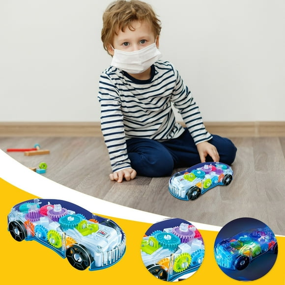Dvkptbk Toy Cars for Kids Flashing Toy Transparent Light Up Colorful LED Music Mechanical Gear Car Luminous Model Kids Birthday Gifts Toys