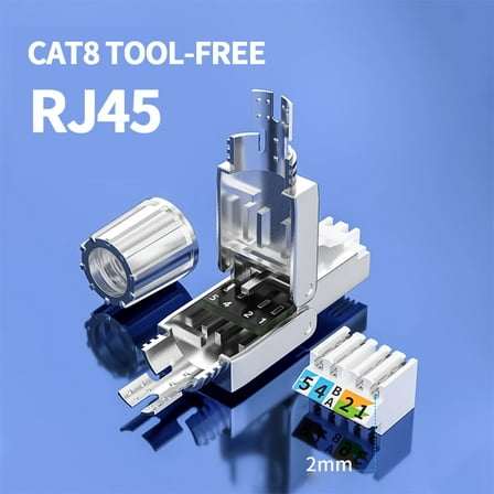 6-Pack CAT 8 FTP Tool-Less RJ45 Connector, AWG 22-27, Cap and Metal Latch