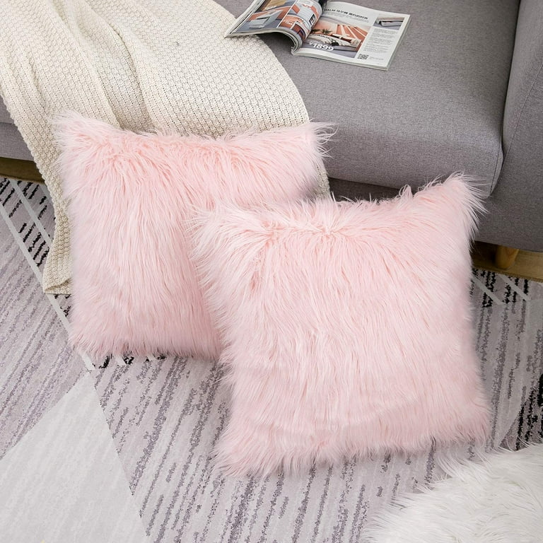 Pack Of 2 Faux Fur Throw Pillow Covers Cushion Covers Luxury Soft Decorative  Pillowcase Fuzzy Pillow Covers For Bed/couch,18 X 18 Inches Tw