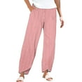 thumbnail image 2 of Women's Casual Pants Striped Linen Pants For Women Summer Casual Wide Leg Pants With Pockets Comfy Cropped Palazzo Pants,Pink Women's Casual Pants XXL, 2 of 5