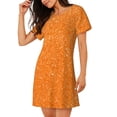 thumbnail image 2 of Fotbe Orange Glitter2 Bata de Dormir para Mujer con Estampado, Camisón de Algodón de Manga Corta, Ropa de Dormir Casual, 2 of 6