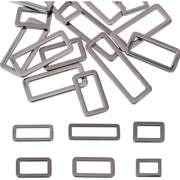 24Pcs 6Styles Metal Flat Rectangle Rings Rectangle Zinc Alloy Adjuster Buckles for for Bag Belt Strap Accessories Gunmetal