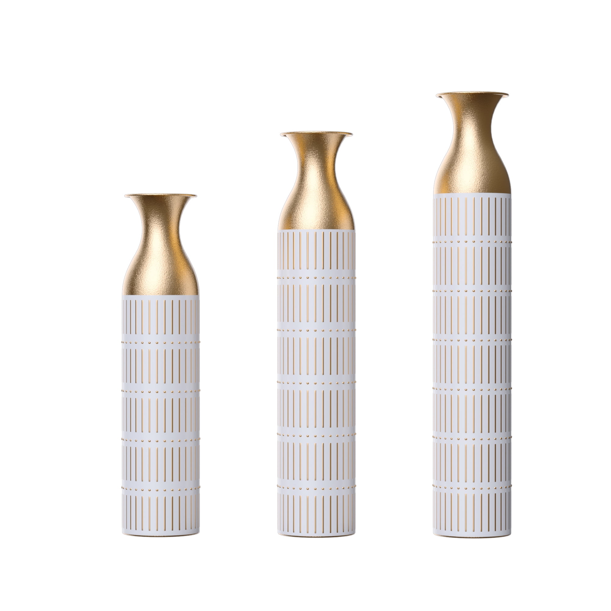 Aukfa Tall Floor Vase for Flowers,Set of 3 Large Metal Glazed Vase,24.5"/28.75"/33.5",White