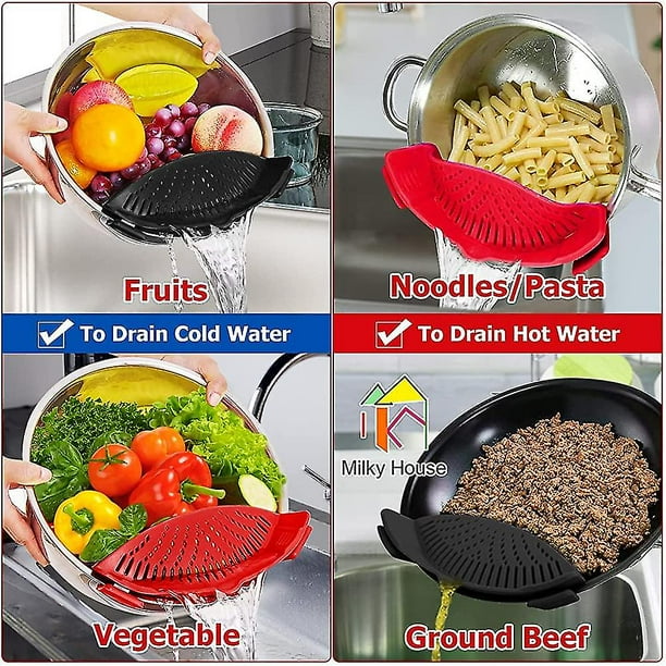 Food Strainer Snap Strainer 2 Pack Clip on Kitchen Food Strainer Silicone