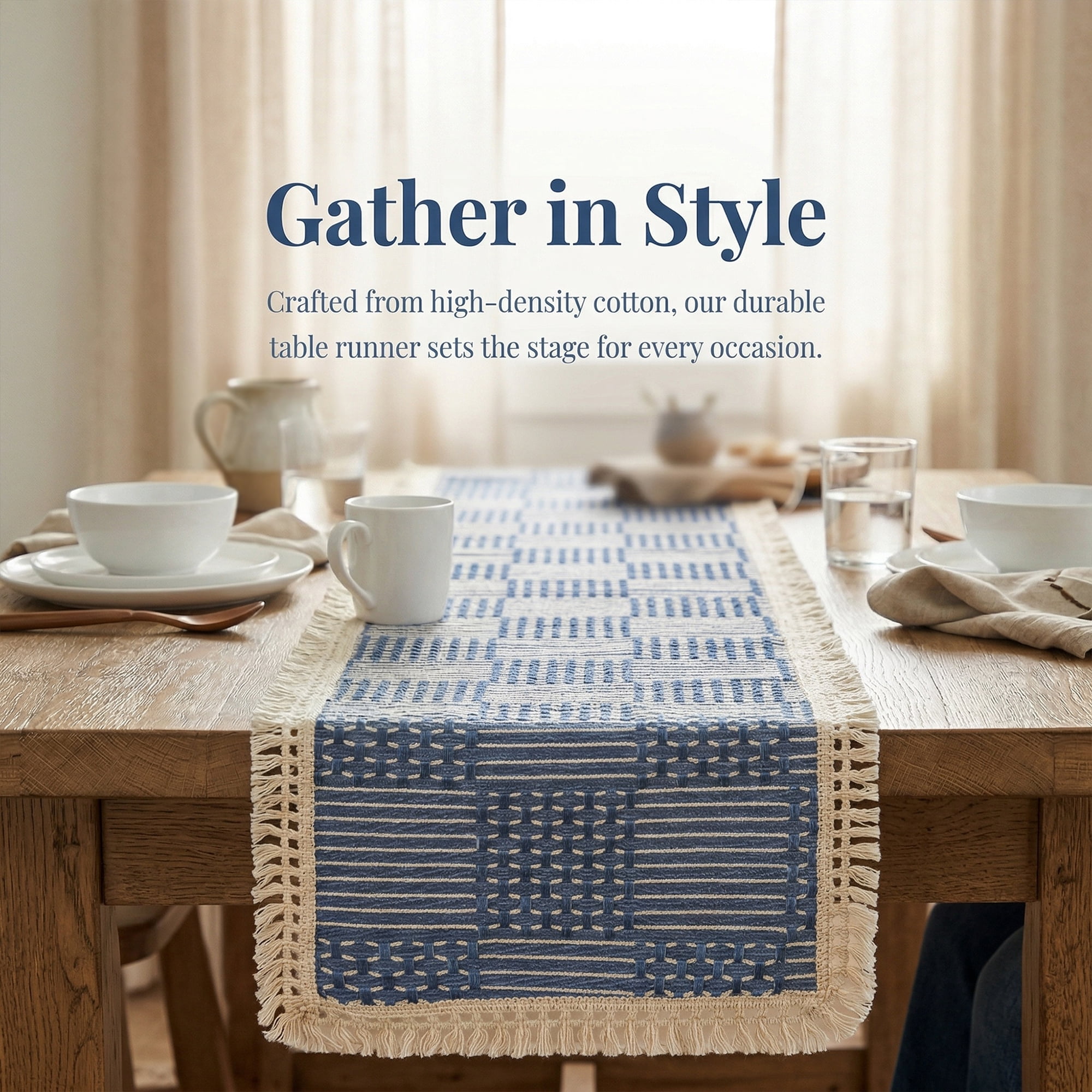 Unique Bargains Birthday Decorations Tassel Kitchen Table Runner Navy Blue 13x78.7in