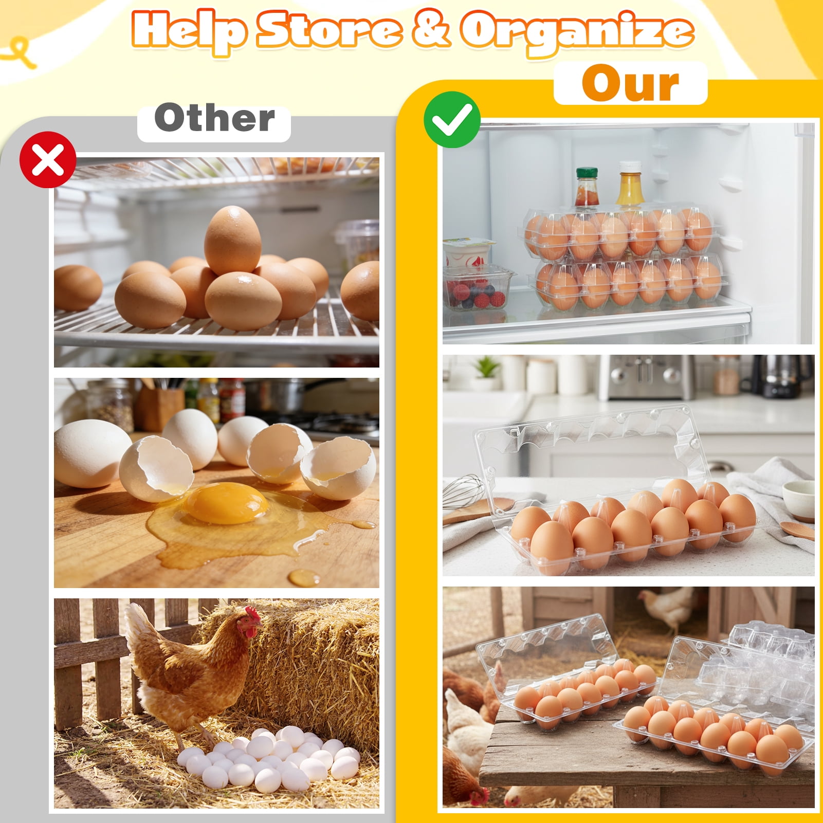 2*6 Plastic Egg Cartons, Clear Empty Chicken Egg Carton, Reusable & Cheap Egg Containers Bulk for Family, Farm, Markets Display